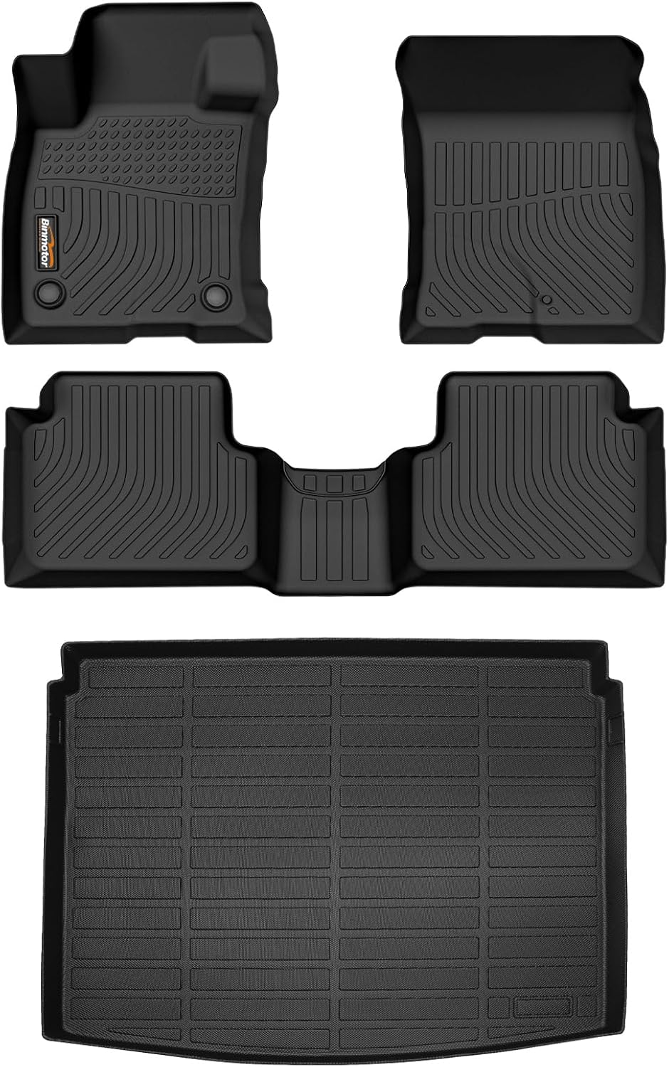 Binmotor-Floor Mats & Cargo Liner for Ford Bronco Sport 2021-2024 2025, All Weather Car Mats Bronco Sport, 1st & 2nd & Rear Cargo Mat, Mats Custom Fit for Bronco Sport Accessories
