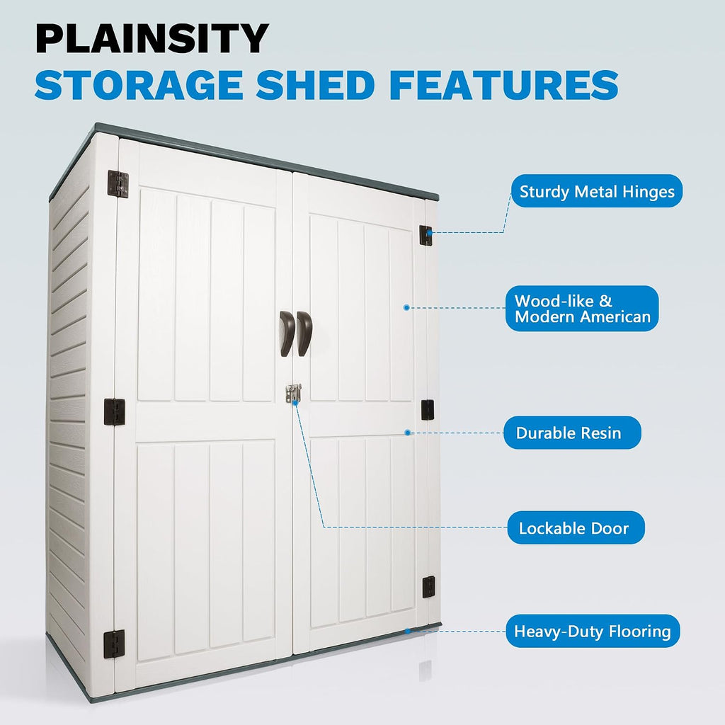 Outdoor Storage Cabinet, 52 Cu ft Resin Storage Box for Patio Garden Yard - Weatherproof Outdoor Storage Shed for Tools Pool Supplies - Lockable Vertical Storage Shed