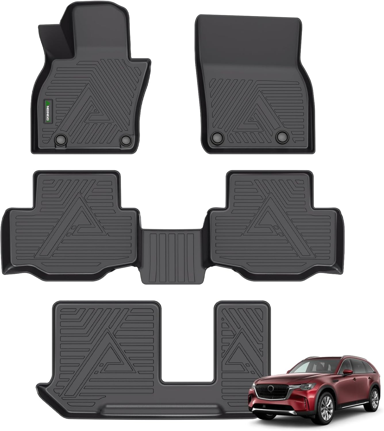 ANBINGO® Floor Mats for Mazda CX-90 & CX90 PHEV (Plug in Hybrid) 7 & 8 Passenger / 2024 2025 2026 / 2nd Row Bench Seat/Waterproof Non-Slip All Weather TPE Car Mats, 3 Rows, Black