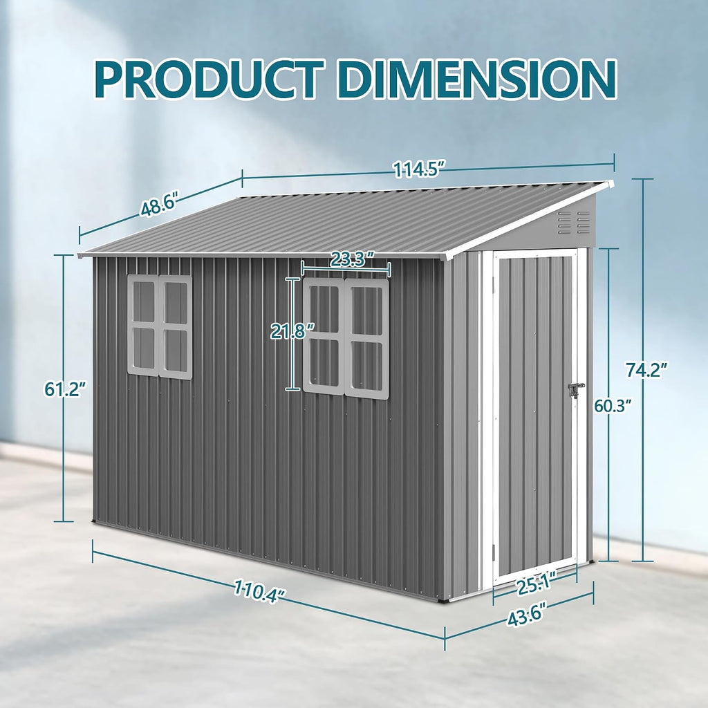4' x 10' Metal Garden Shed Lockable Doors,Outdoor Storage Shed with Double Windows,Waterproof Shed Outside Storage Clearance for Backyard Patio