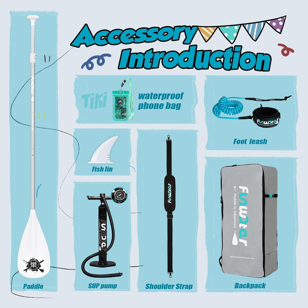 FunWater 8'/10'/10'6'/11'6' Inflatable Stand Up Paddle Board with Premium SUP Paddleboard Accessories, Wide Stable Anti-Slip EVA Deck,Paddle Boards for Adults & Youth of All Skill Levels