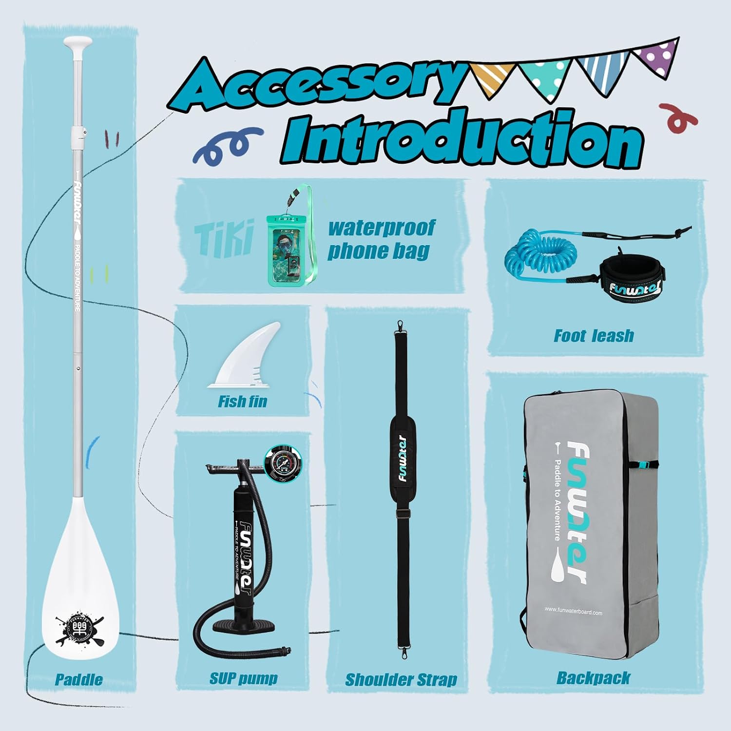 FunWater 8'/10'/10'6'/11'6' Inflatable Stand Up Paddle Board with Premium SUP Paddleboard Accessories, Wide Stable Anti-Slip EVA Deck,Paddle Boards for Adults & Youth of All Skill Levels