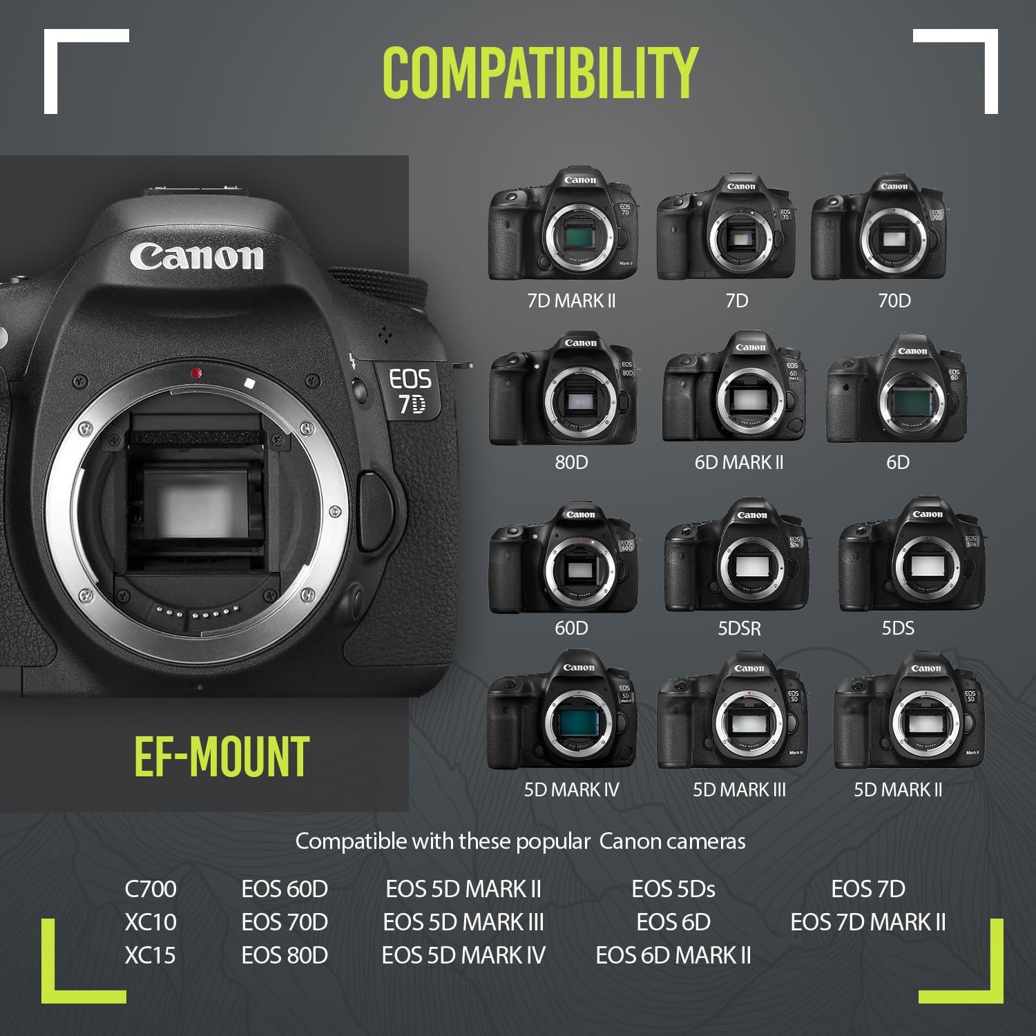 High-Power 500mm/1000mm f/8 Manual Telephoto Lens for Canon EOS 80D, 90D, Rebel T3, T3i, T5, T5i, T6i, T6s, T7, T7I, T8I, SL3, 60D, 70D, 5D, EOS5D IV, 6D II, 7D II SLR Cameras