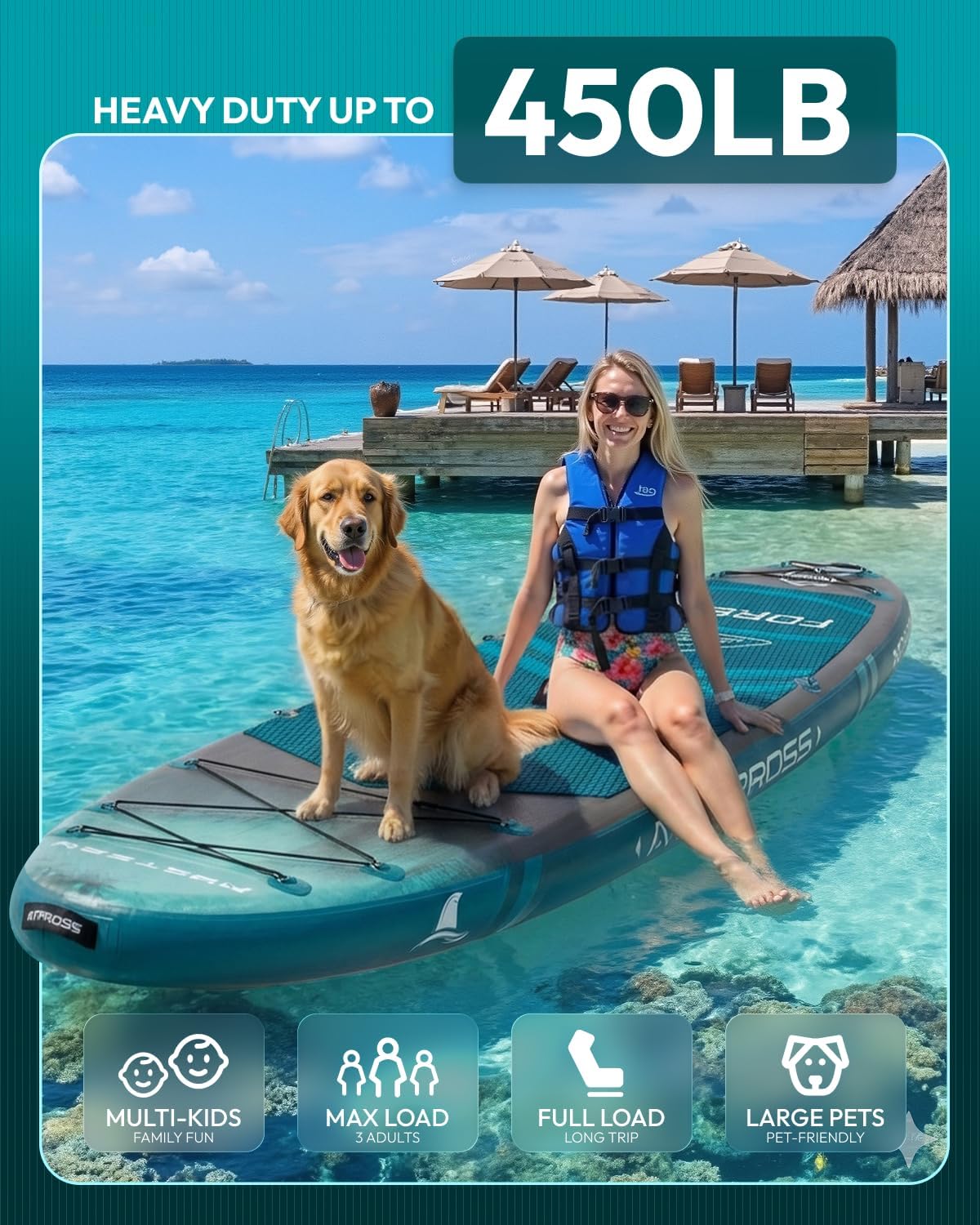 11'6'x35' Inflatable Paddle Board, 450lbs Extra Wide Stand Up Paddleboard for Adults with Premium SUP Accessories Kit & Backpack, Blow Up Kayak Non-Slip Stable Deck Boat for Yoga Fishing Surf