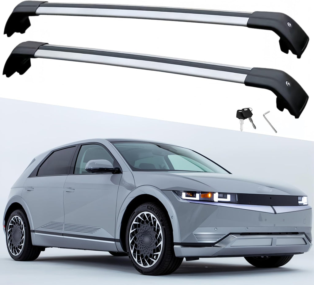 2PCS Crossbar Fits for Hyundai Ioniq 5 2022 2023 2024 2025 SEL XRT Limited Silver with Black Rooftop Cargo Bars Crossbars Luggage Carrier Cross Bar Aluminum