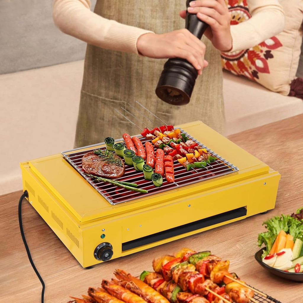 Electric Smokeless Indoor Grill, 1500W Korean BBQ Grill Pan with Temperature Control, Portable Stainless Steel BBQ Grill with Non-stick Removable Grill Mesh