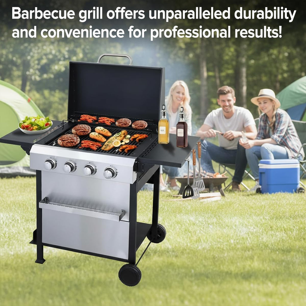 CIG GARDEN 4-Burner Propane Flat Top Grill, 42,000 BTU Stainless Steel Commercial-Style Griddle for Patio, Backyard, Camping & Outdoor BBQ