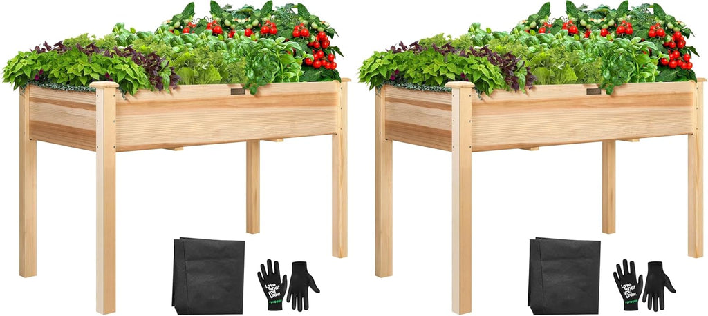 VIVOSUN Elevated Wooden Raised Garden Bed, 48 x 24 x 30 Inches, Outdoor Wood Planter Box w Bed Liner and Gloves for Garden, Patio, Balcony, Backyard and Outdoors, 220-Pound Capacity (Pack of 2)