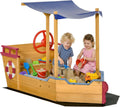 Outsunny Wooden Kids Sandbox with Canopy, Ship-Shape Outdoor Sandboat with Bench Seats, Storage, Non-Woven Fabric Cloth for Backyard, Lawn, Orange