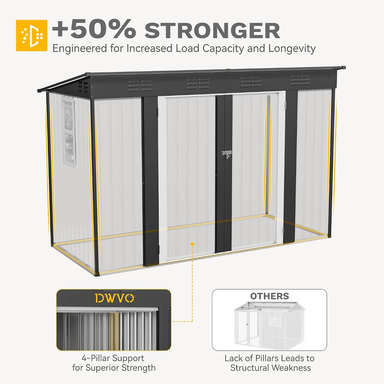 DWVO 9x4ft Large Tool Storage Shed with Window, Lockable Doors, and Sloped Roof, Oversized Steel Outdoor Storage Shed for Garden, Patio, Garage, Backyard, Lawn - Dark Gray