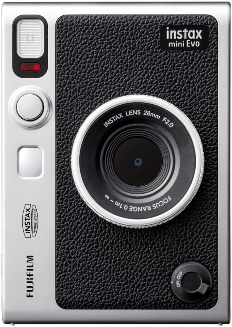 Fujifilm Instax Mini EVO Hybrid Digital/Instant Film Camera (Black) with Fujifilm Instax Mini Instant Film Pack (40 Exp) + Photo Box, Frames and Postcard Set Bundle