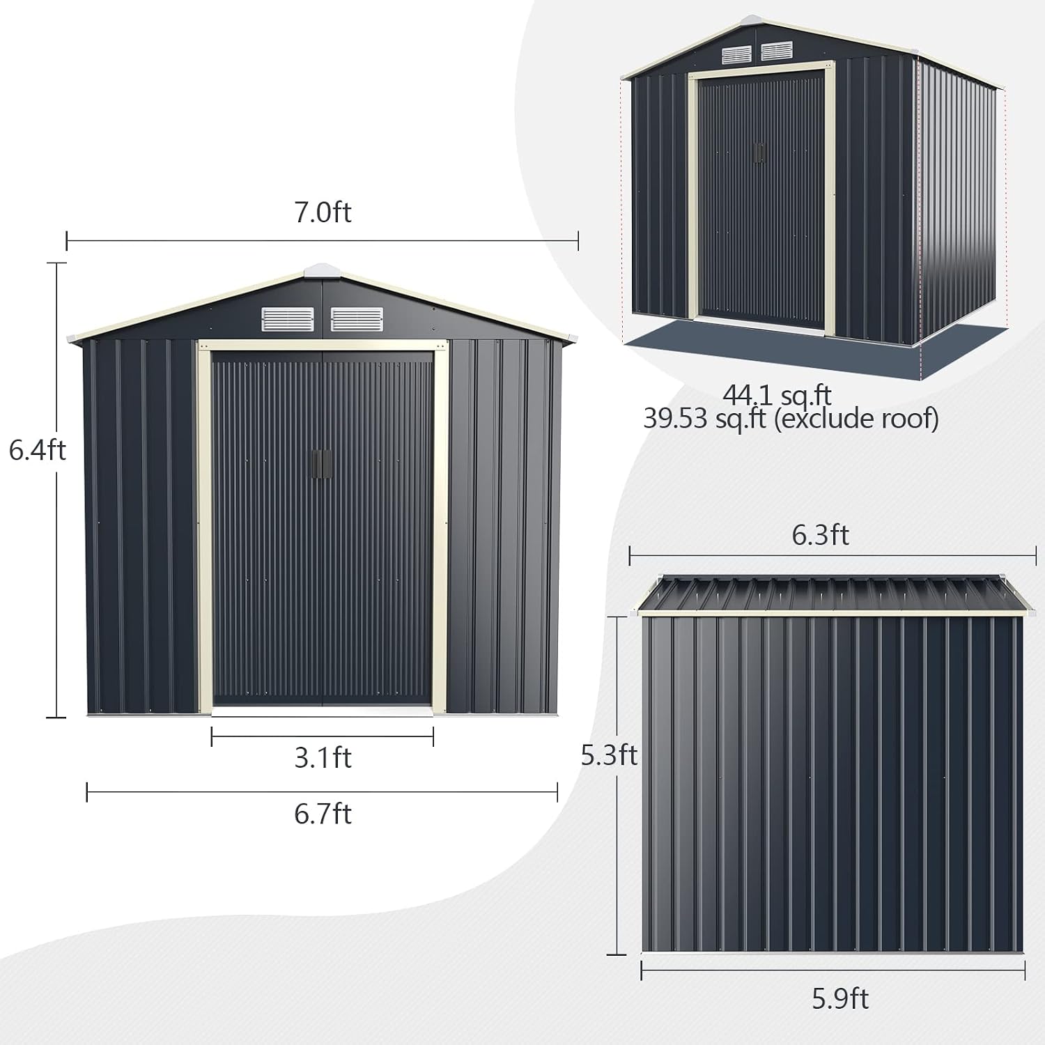 Goplus Storage Shed, Metal 7' X 6' Outdoor Building Organizer with 4 Vents & Double Sliding Door for Garden Backyard Farm (7'X6')