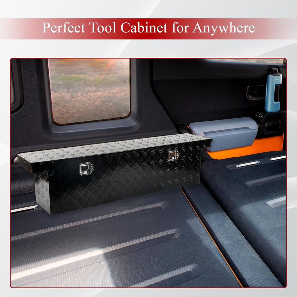 60''Inch Aluminum Truck Tool Box Trailer Chest Box Underbody Storage Organizer Waterproof Square Storage Organizer w/Lock & Keys Black(‎60' Lx12 Wx14 H) Only For Standard cab Or Regular CAB
