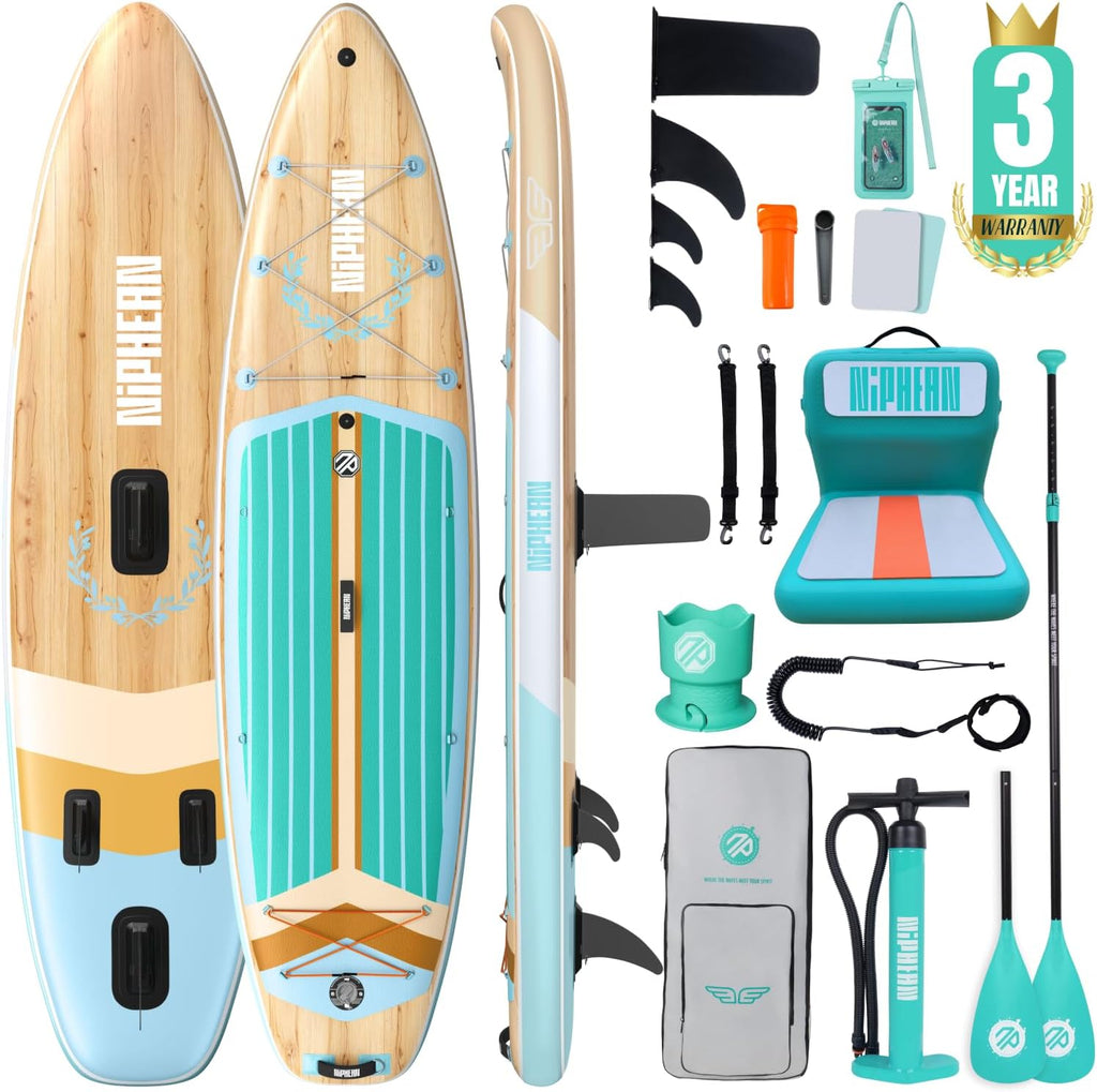 Niphean (Extra Large) Inflatable Paddle Board, SUP for 2+1 People/Family 500lbs Capacity Stand Up Paddle Board with SUP Accessories, StabilTrac Fin Non-Slip Paddleboard for Adults