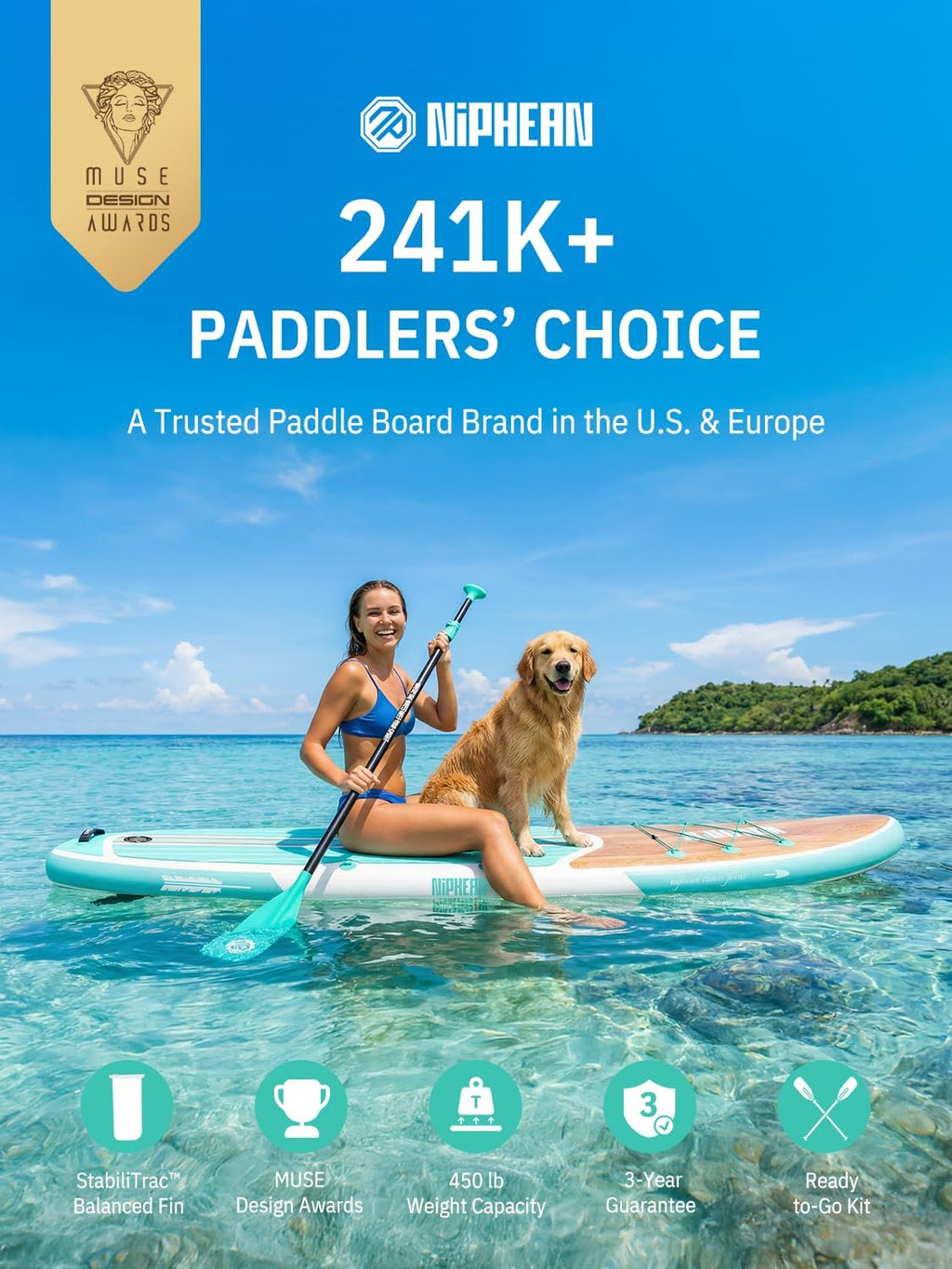 Niphean Inflatable Stand Up Paddle Board with SUP Accessories, Anti-Slip EVA Deck, 10'6'' Inflatable Paddle Boards for Adults & Youth of All Skill Levels