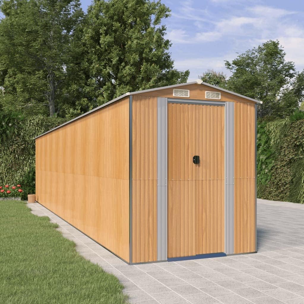 vidaXL Garden Shed in Light Brown - Galvanized Steel Outdoor Storage for Tools, Garden Equipment - Weather with Easy Assembly and Ventilated Design