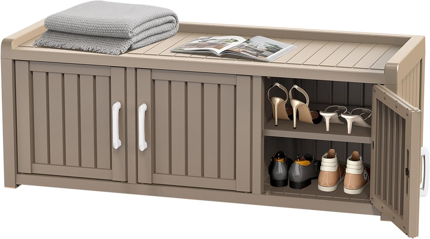 EasyUp Shoe Bench Entryway, Waterproof Resin Shoe Cabinet,Outdoor Shoes Storage Bench, 2-Tier Hallway Shoes Rack with Adjustable Shelves for Entryway, Living Room, Bedroom
