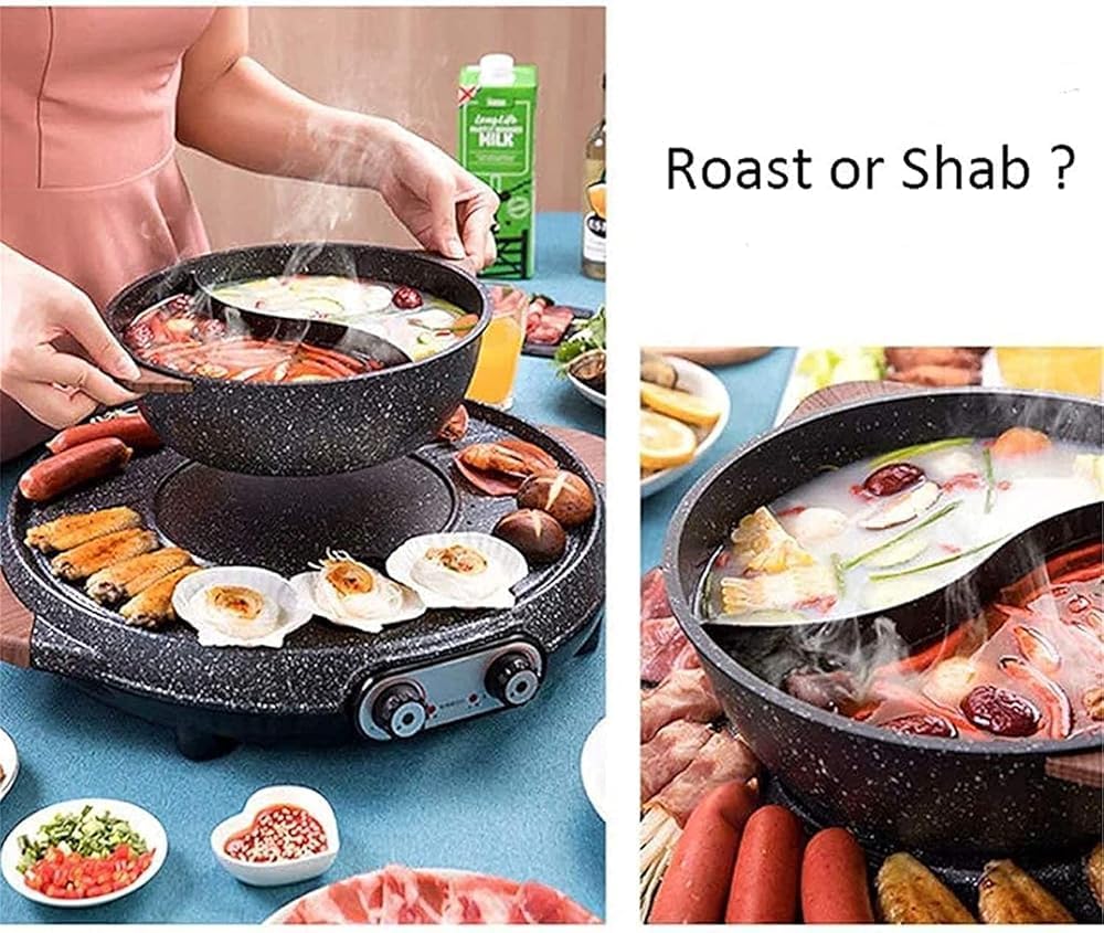 2100W Korean BBQ Electric Grill Multifunctional Indoor Hot Pot & Teppanyaki Grill with Intelligent Temperature Control and Divider for Family Gatherings