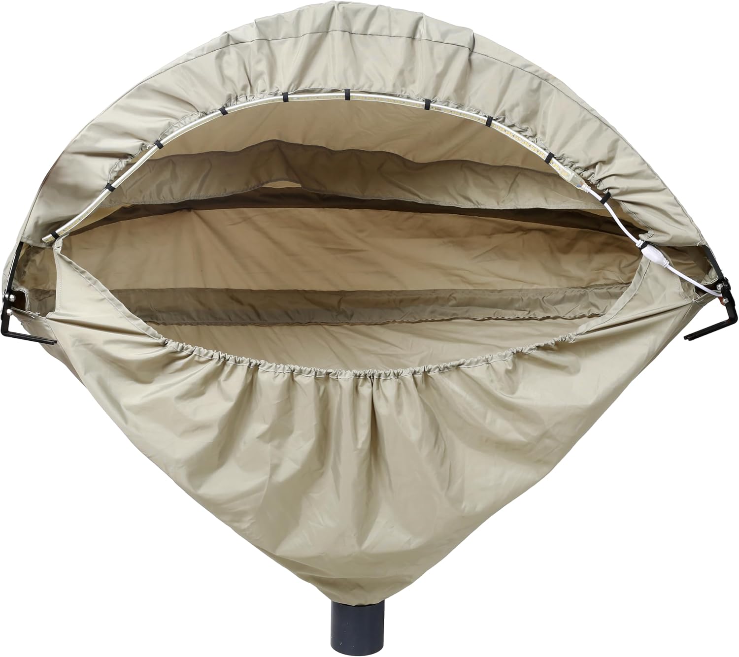 LifeSky Grill Cover with Elastic Hem & Metal Frame - Outdoor BBQ Grill Protector for Backyard Patio - Heavy-Duty Waterproof Fabric with Smoke Vent Hole & LED Light for Round Grills