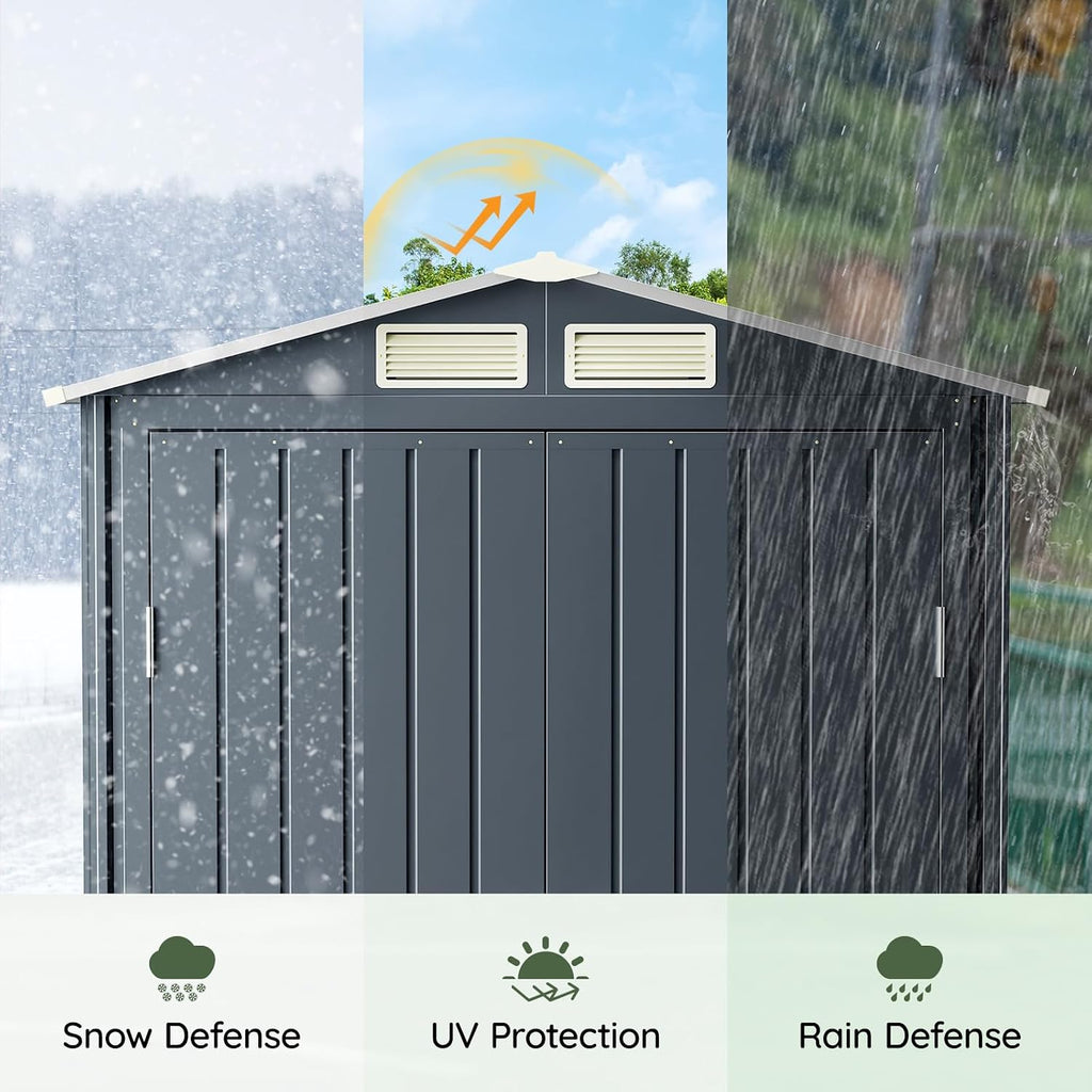 5x3 FT Outdoor Metal Storage Shed with Floor Frame, Double Door, 1 Clear Window, Tool Shed for Garden, Patio, Backyard