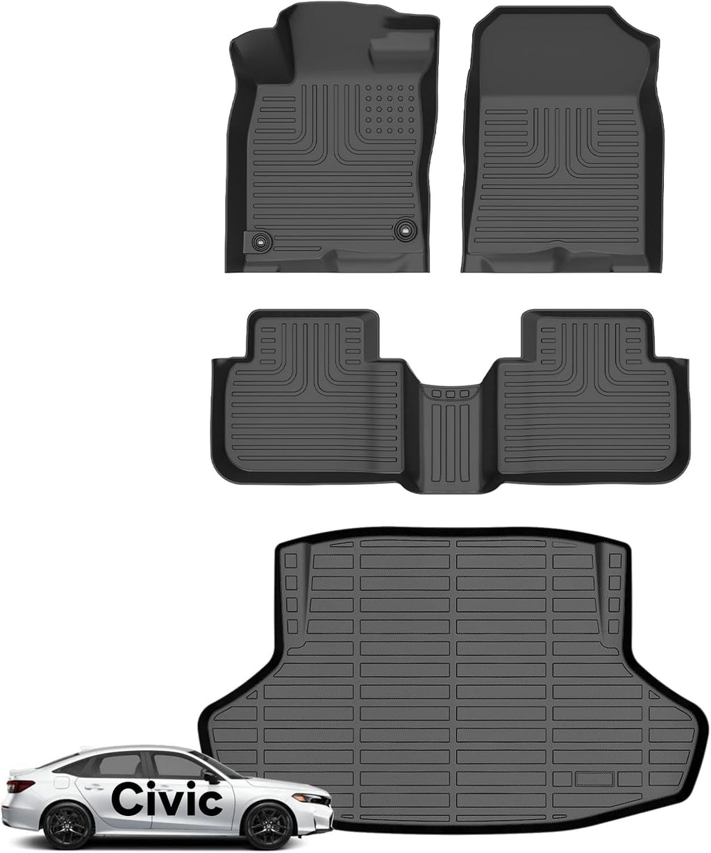 Wayhigh® Floor Mats & Cargo Liner for Honda Civic Sedan Gas 2022-2026 (Not fit Hybrid), All Weather TPE Car Mats Waterproof Heavy Duty Floor Liners, Floor Mats Custom Fit for Civic Accessories