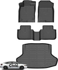Wayhigh® Floor Mats & Cargo Liner for Honda Civic Sedan Gas 2022-2026 (Not fit Hybrid), All Weather TPE Car Mats Waterproof Heavy Duty Floor Liners, Floor Mats Custom Fit for Civic Accessories
