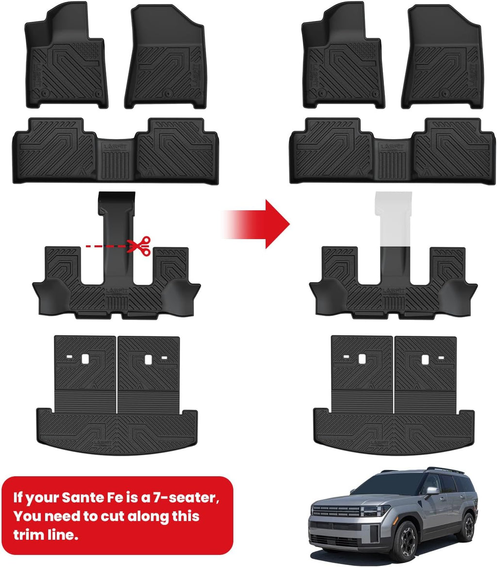 Lasfit Floor Mats & Backrest Mats & Cargo Mat for Hyundai Santa Fe Gas 2026 2025 2024 (Not Fit Hybrid), All Weather TPE Custom Fit Floor Liners for Santa Fe Full Set Car Mats Accessories, Black