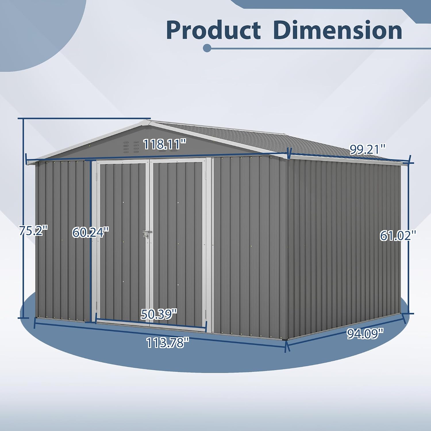 8x10 FT Outdoor Storage Shed, Metal Garden Shed with Lockable Hinged Doors, Outside Tool Shed with Sloped Roof & 4 Air Vents, Waterproof Storage Building for Backyard, Patio, Lawn, Gray
