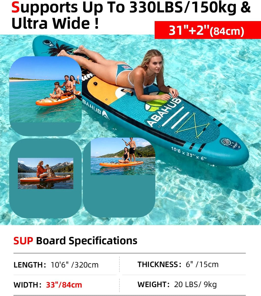 Abahub Inflatable SUP, Wide 10'6' x 31'/34' iSUP, Standup Paddleboard with Adjustable SUP Kayak Paddle, for Yoga, Paddle Board, Kayaking, Surf, Canoe, Fishing