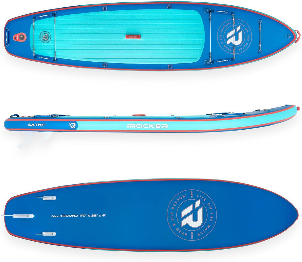 iROCKER All Around 11 7.0 Inflatable Stand Up Paddle Board Premium SUP and Accessories - Made for All Skill Levels - Speed and Stability