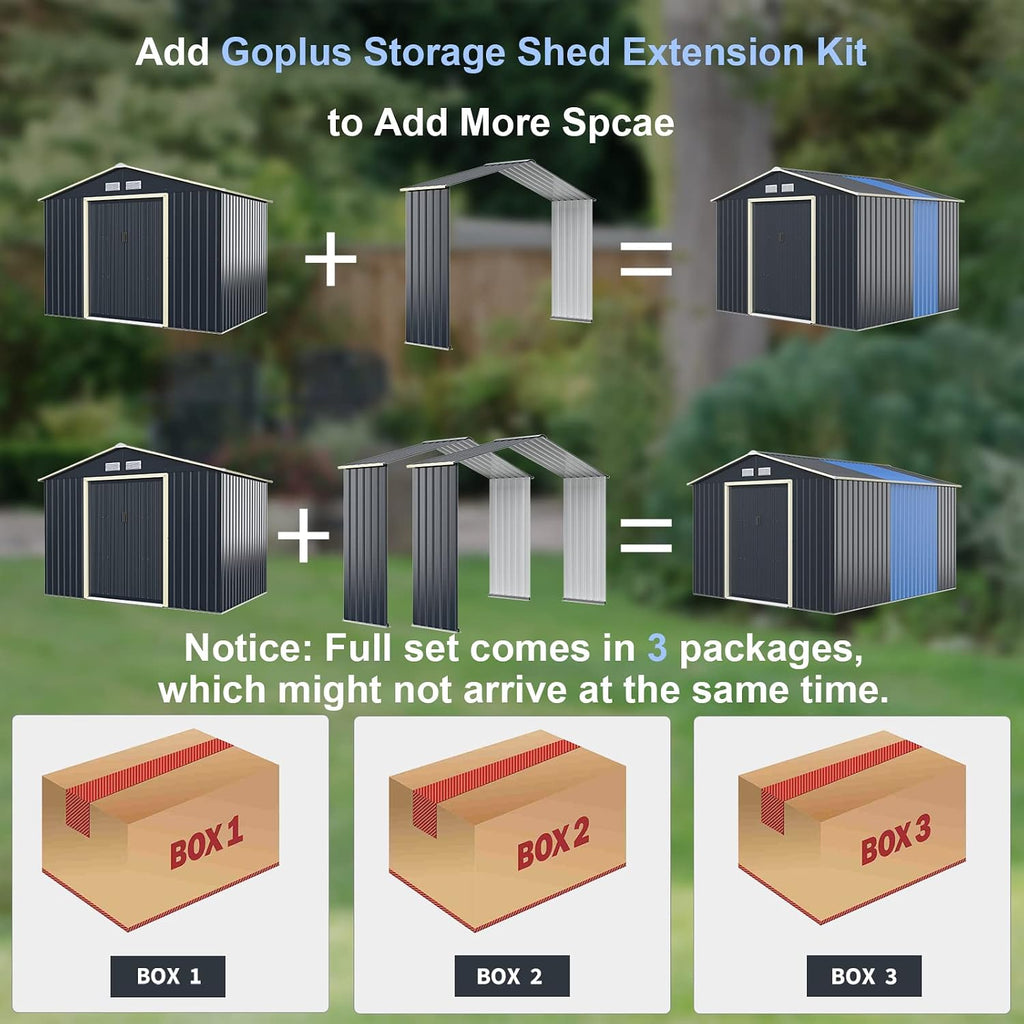 Goplus Outdoor Storage Shed, 7' X 6' Metal Garden Shed with 4 Vents & Double Sliding Door, Utility Tool Shed Storage House for Backyard, Patio, Lawn