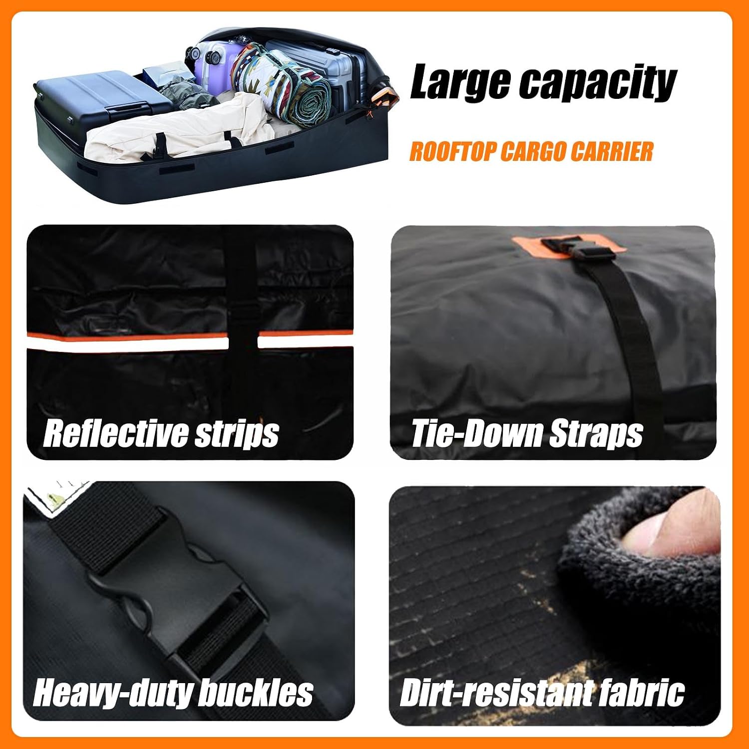Car Roof Bag Top Cargo Carrier for Volkswagen Atlas SEL (MQB B) 2020-2025, Water-Resistant Strong Fabric Cargo Bag with/Without Rack Foldable for Travel & Camping,425L/109 * 86 * 43cm-Black