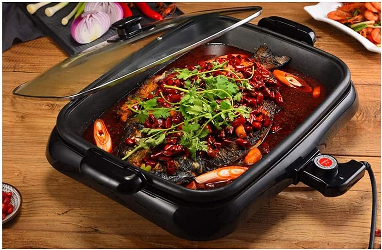 Indoor Korean Barbecue Grill Portable Electric Grill, Barbecue Hot Pot Grilled Fish Oven Electric Baking Tray Commercial Rectangular Household Split Grilled Fish Plate Multi-function Smokeless Special