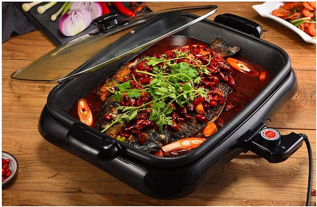 Indoor Korean Barbecue Grill Portable Electric Grill, Barbecue Hot Pot Grilled Fish Oven Electric Baking Tray Commercial Rectangular Household Split Grilled Fish Plate Multi-function Smokeless Special