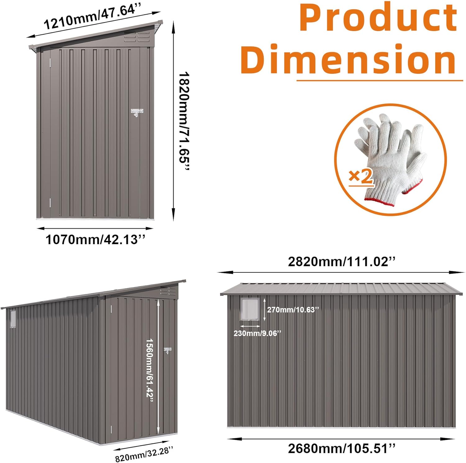 4x9 ft Lean to Shed, Outdoor Storage Shed with Lockable Single Door and Window, Metal Storage Sheds with Sloping Roof and 2 Vents, Outside Garden Tool Sheds for Backyard, Patio (Grey)