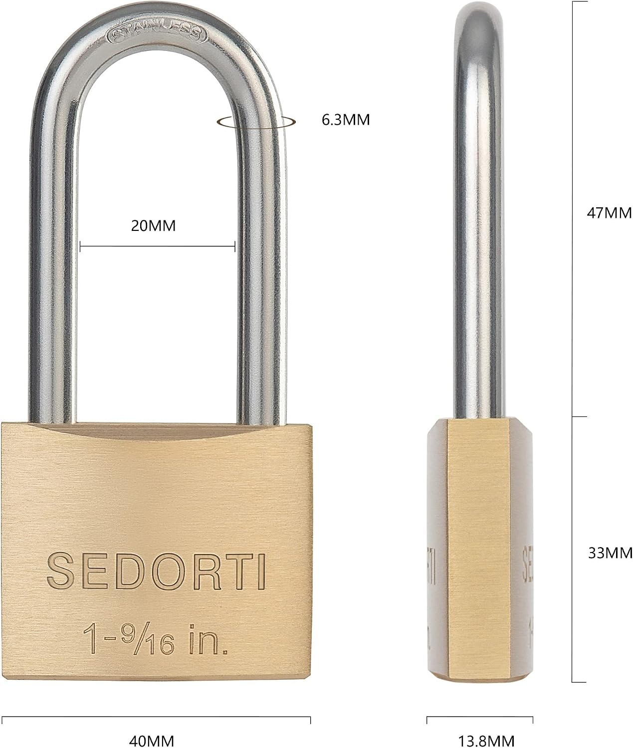 SEDORTI Weatherproof Padlock with Stainless Steel 304 Long Shackle and Solid Brass Body, 1-9/16 in. Wide, 24 Padlocks Keyed Alike, Marine Grade Rustproof Lock for Outdoors Use YNBSP2440