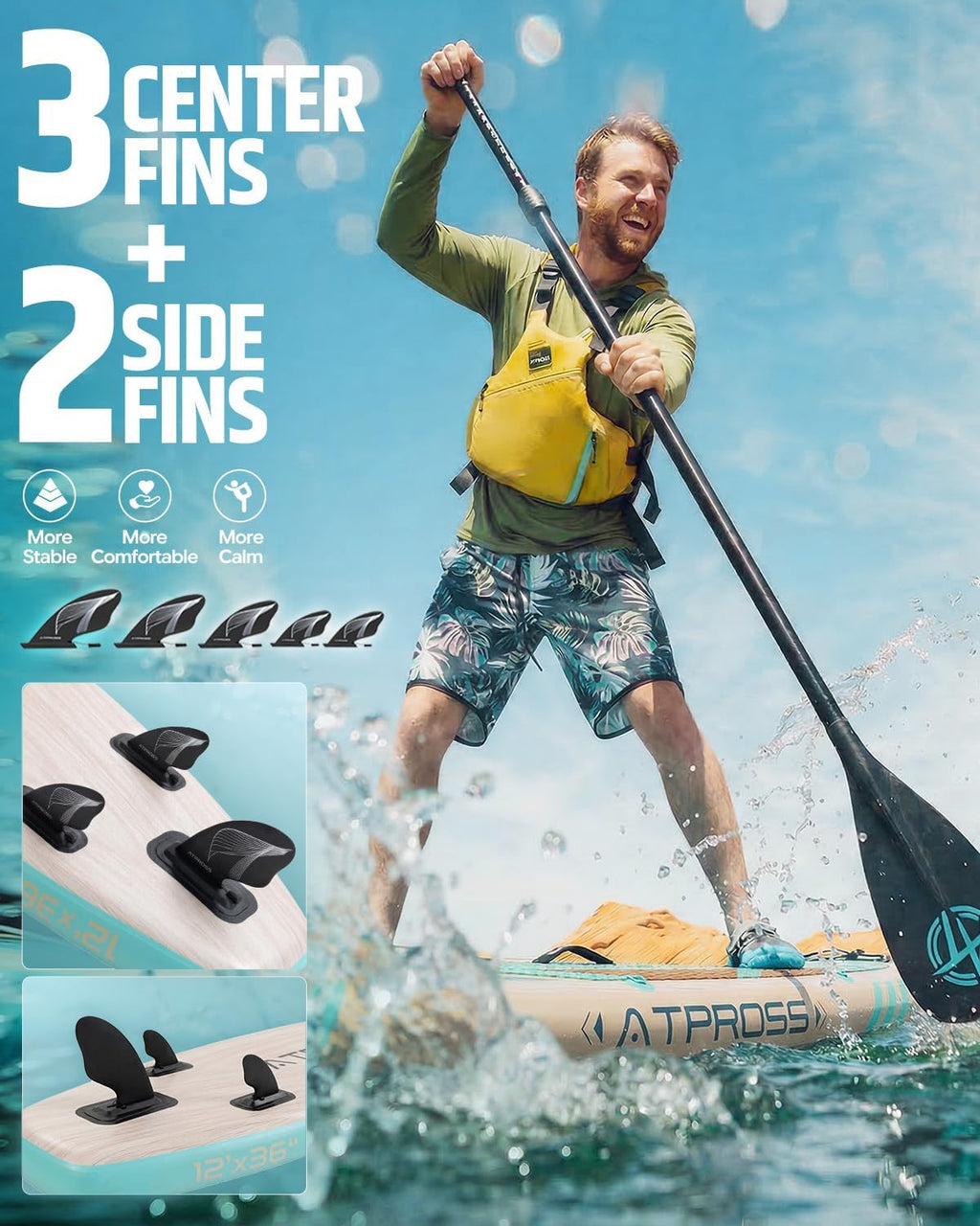 12'x36 Inflatable Paddle Board, 500lbs Extra Wide Stand Up Paddleboard for Adults with Premium SUP Accessories Kit & Backpack, Blow Up Kayak Non-Slip Stable Deck Boat for Yoga Fishing Surf