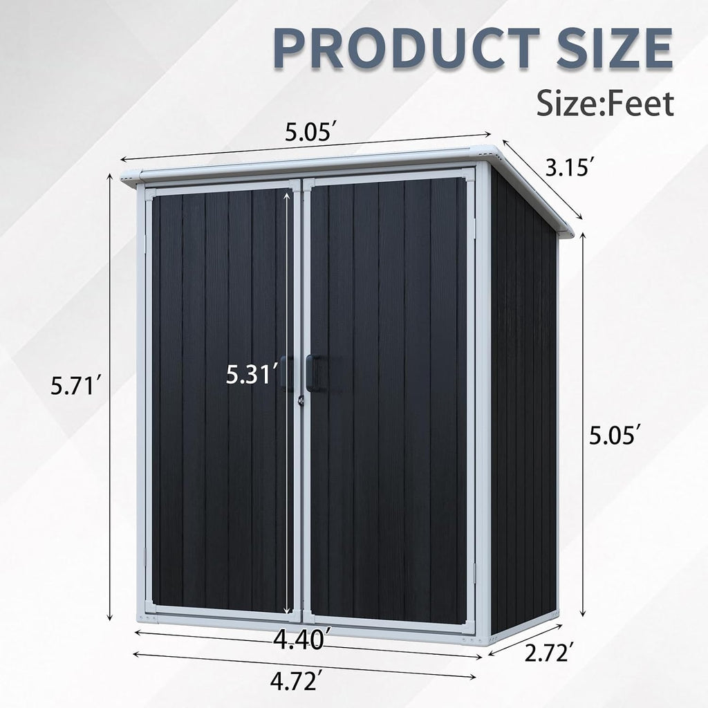 5x3 FT Outdoor Storage Shed，Resin Waterproof Cabinet with Lockable Doors for Patio Furniture and Bikes，Pool Accessories and Tools Black