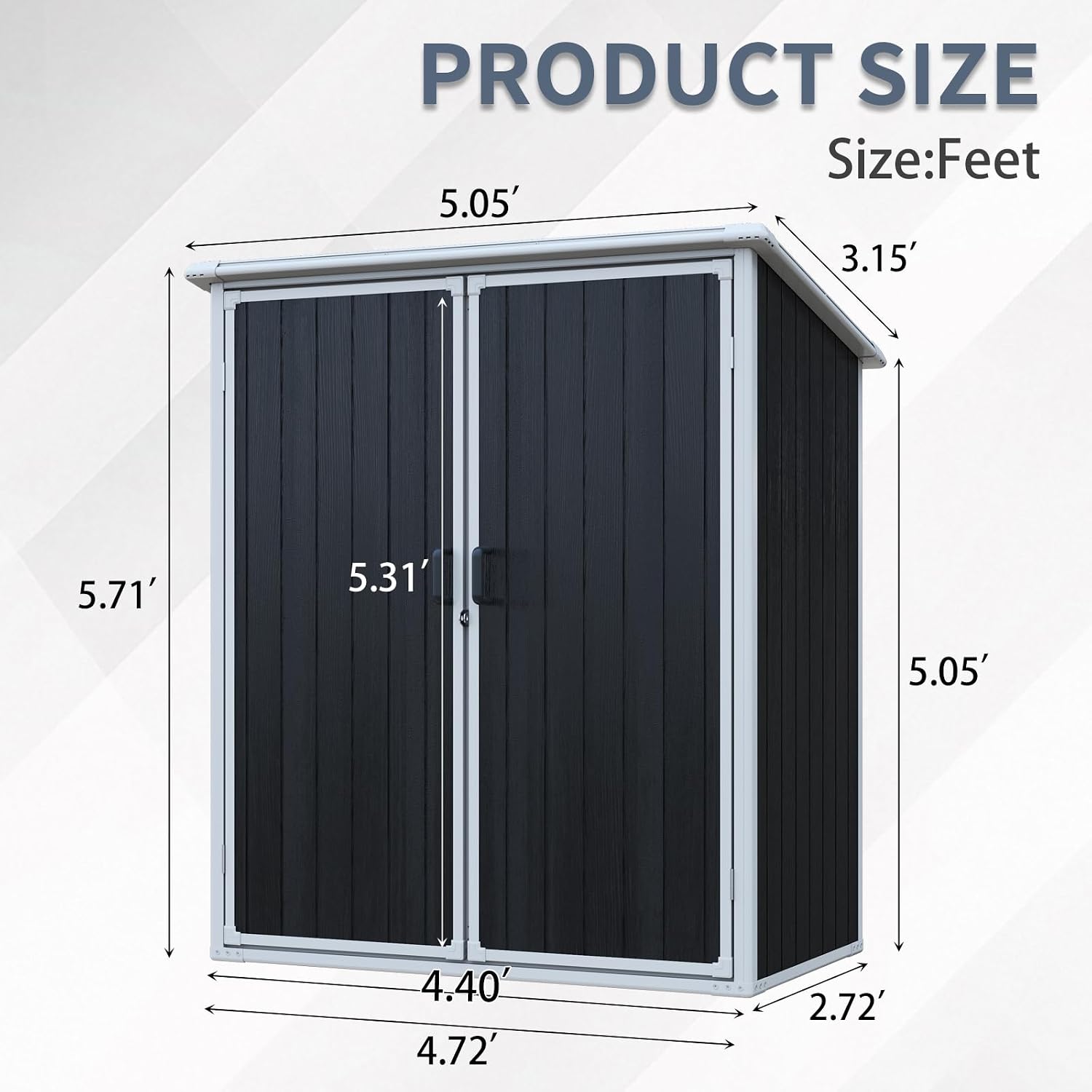 5x3 FT Outdoor Storage Shed，Resin Waterproof Cabinet with Lockable Doors for Patio Furniture and Bikes，Pool Accessories and Tools Black