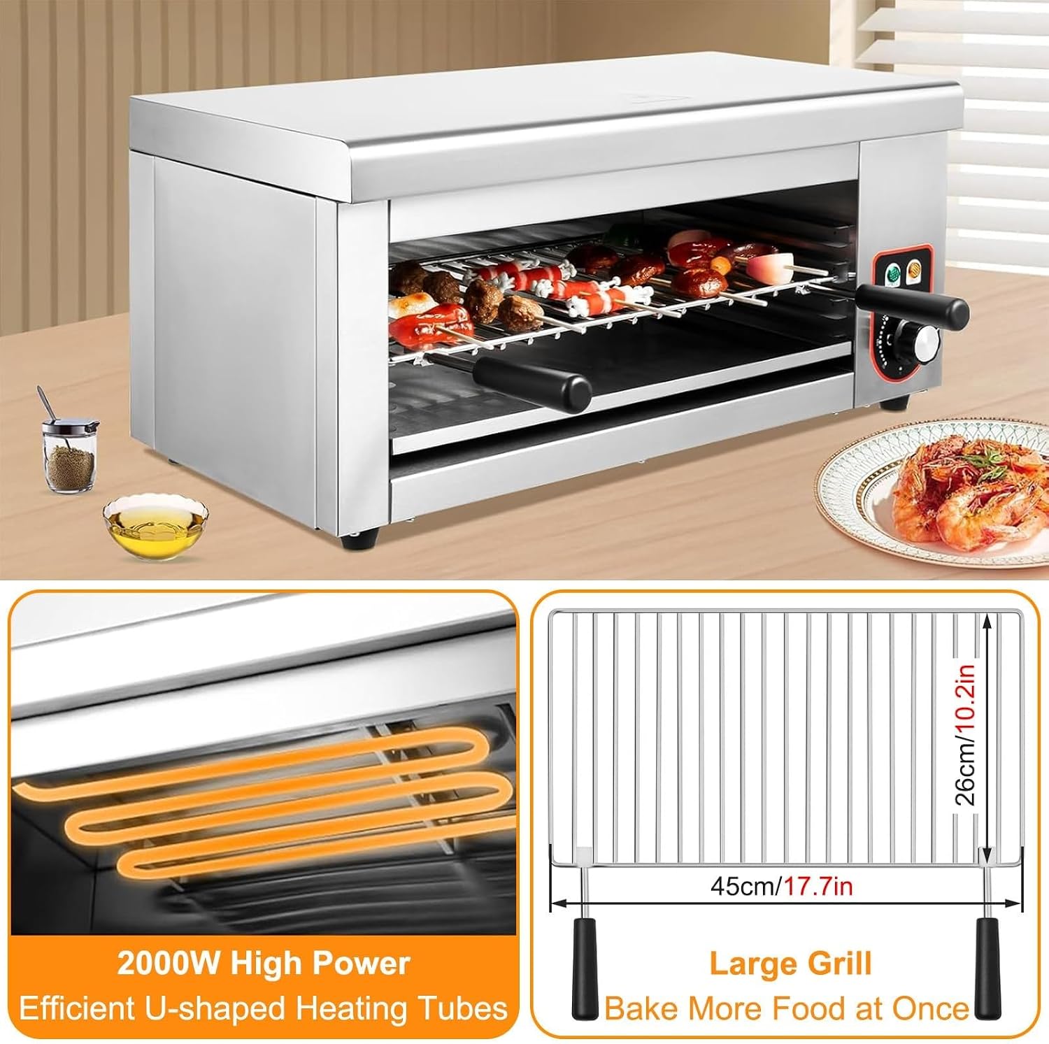 Korean BBQ Style Indoor Electric Grill, 2000W & 30L - 4 Adjustable Grilling Levels, 50-300°C Precise Temperature Control, Smoke-Free, Easy To Clean Stainless Steel