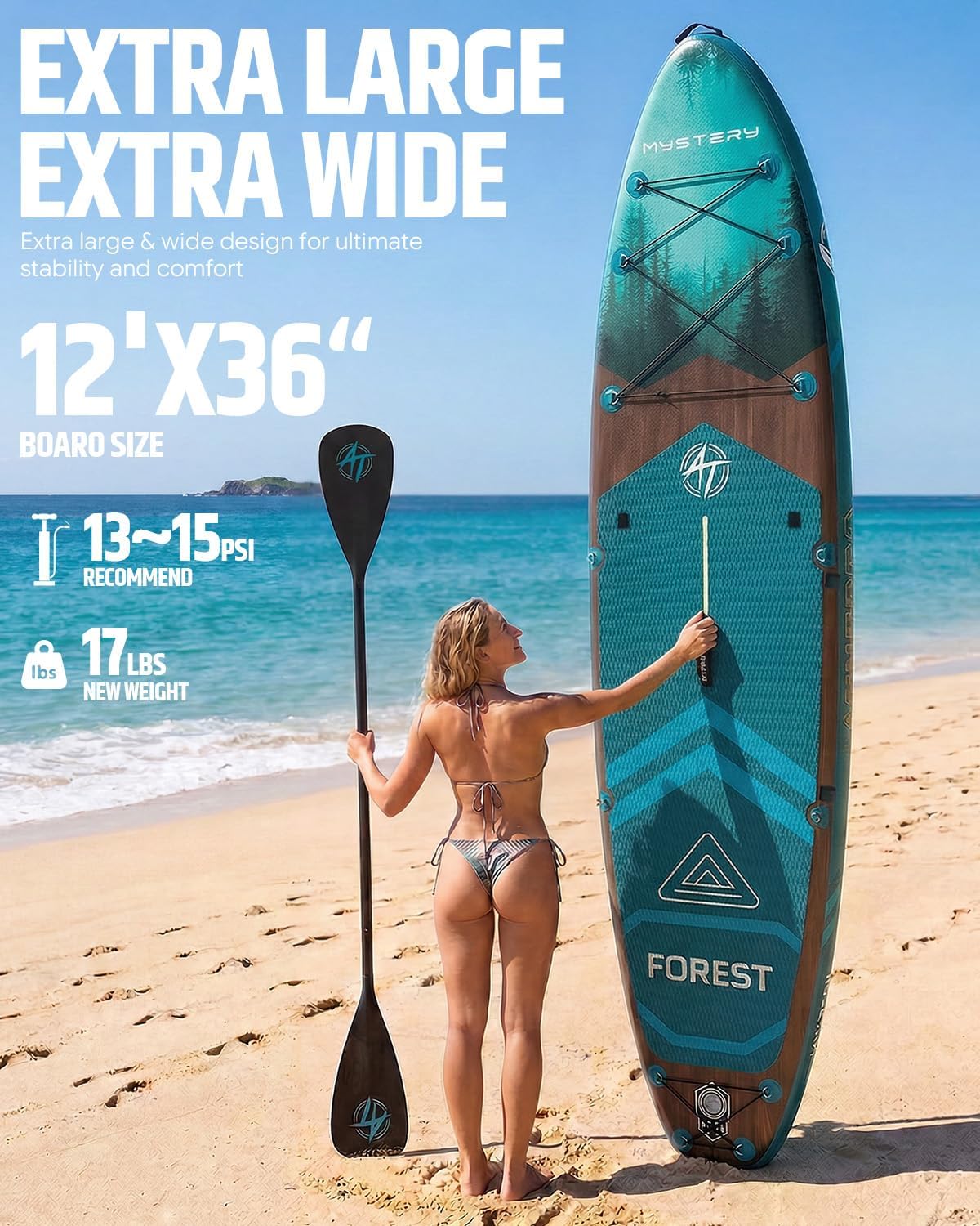 12'x36 Inflatable Paddle Board, 500lbs Extra Wide Stand Up Paddleboard for Adults with Premium SUP Accessories Kit & Backpack, Blow Up Kayak Non-Slip Stable Deck Boat for Yoga Fishing Surf