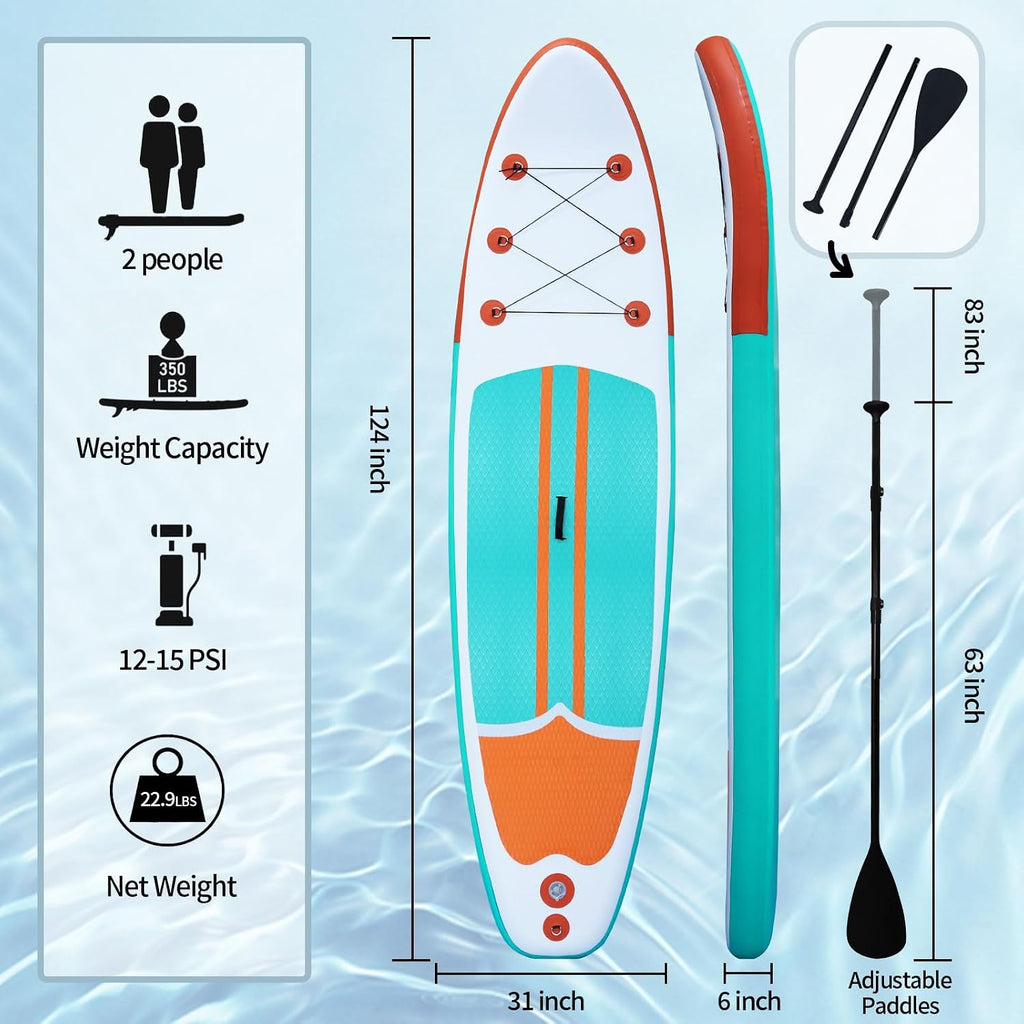 XHYCPY Inflatable Stand Up Paddle Board with SUP Accessories, Anti-Slip EVA Deck, 10'4'' Inflatable Paddle Boards for Adults and Youth of All Skill Levels