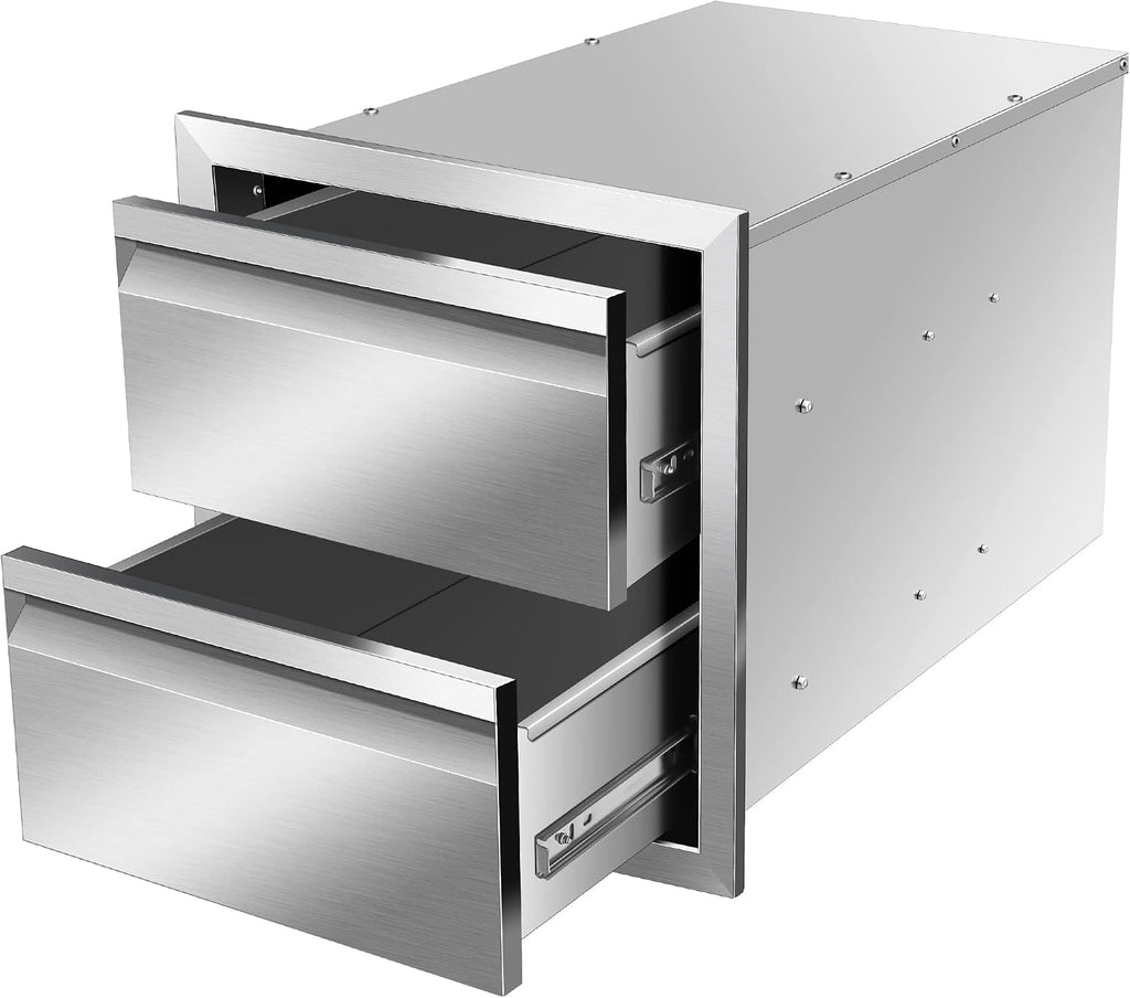 Outdoor Kitchen Drawers, 14W x 15H x 23D Stainless Steel Flush Mount BBQ Double Drawers for Outdoor Kitchen Island, or Patio Grill Station