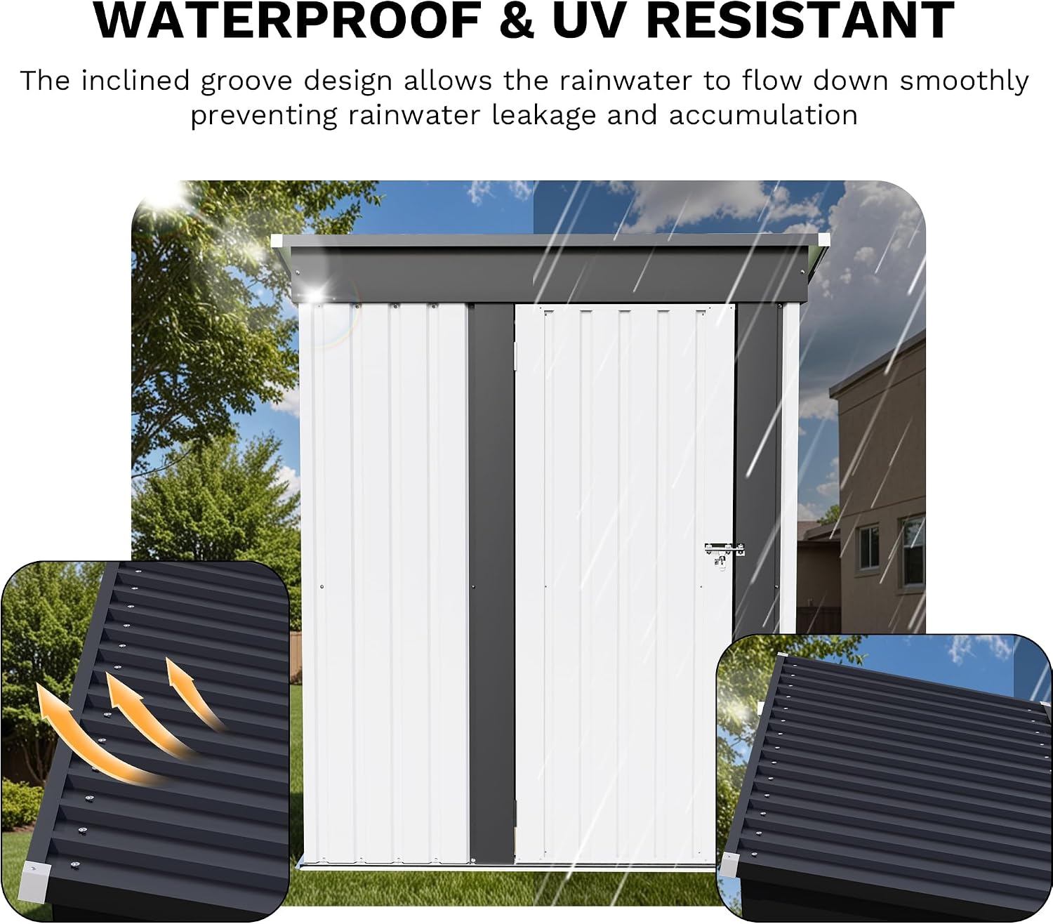 JUMMICO Metal Outdoor Storage Shed 5 x 3 FT Metal Shed with Lockable Door,Waterproof Garden Tool Shed Storage House for Backyard Patio Lawn,White