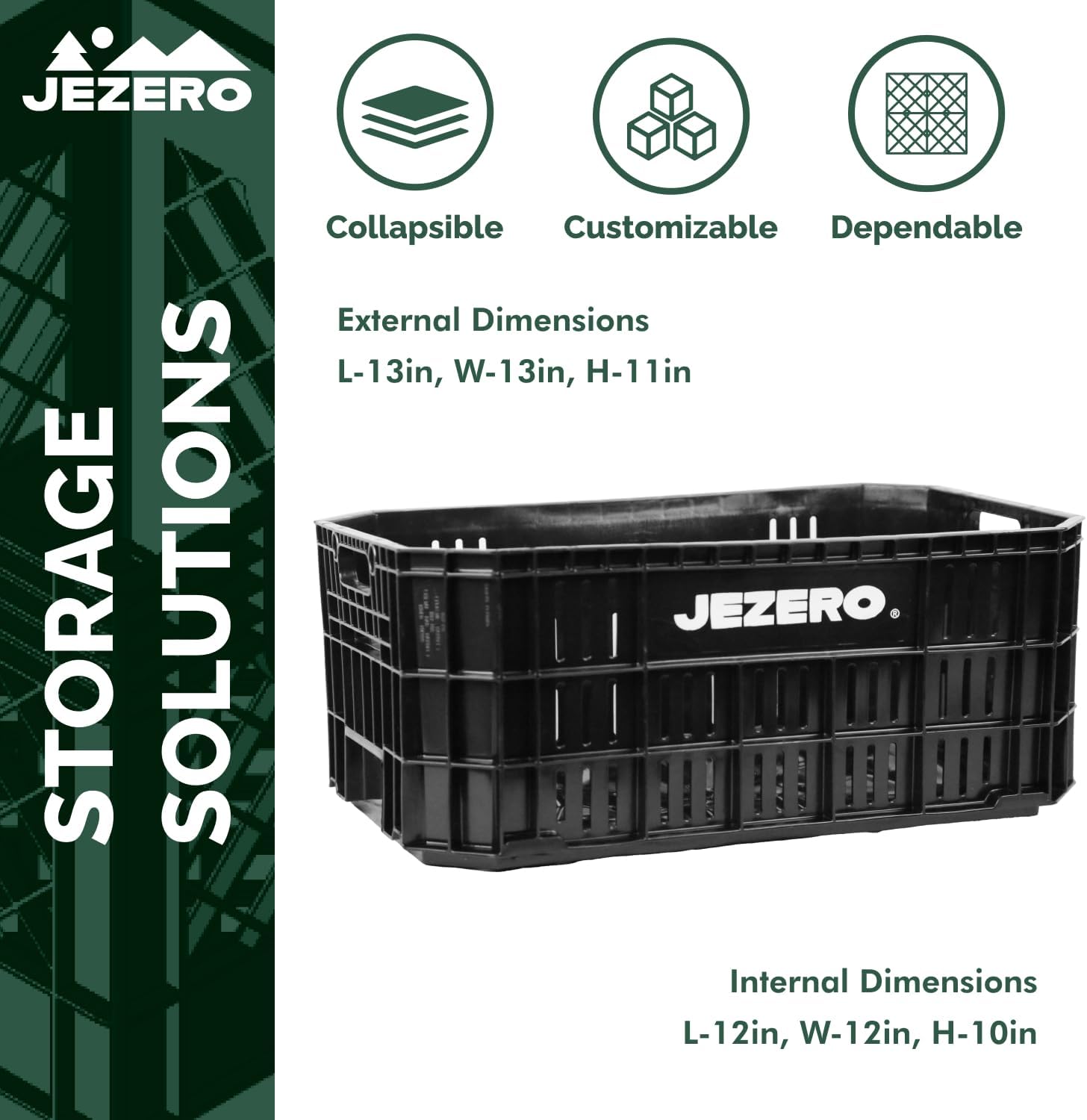 JEZERO Black 6-Pack Harvest Storage Crate – Stackable Plastic Tote Box for Fruit & Vegetables, Kitchen, Pantry, Closet, Car & Outdoor Use | Open Utility Bin, 20' x 12' x8'