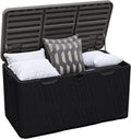 120 Gallon Outdoor Storage Box, Square Resin Deck Box with Hydraulic Lid, Waterproof Plastic Patio Storage for Cushions, Pool Supplies, Garden Tools, Black