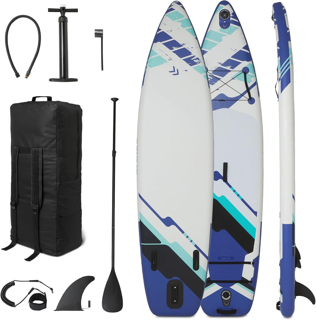 Amazon Basics Inflatable Stand Up Paddleboard with Accessories, 132' x 33' x 15', Blue