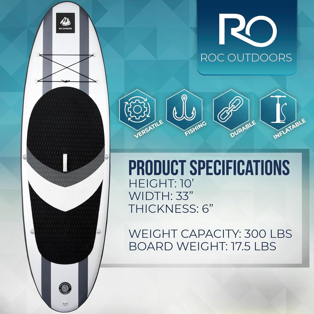 ROC Inflatable Stand Up Paddle Board with Premium SUP Paddle Board Accessories, Wide Stable Design, Non-Slip Comfort Deck for Youth & Adults