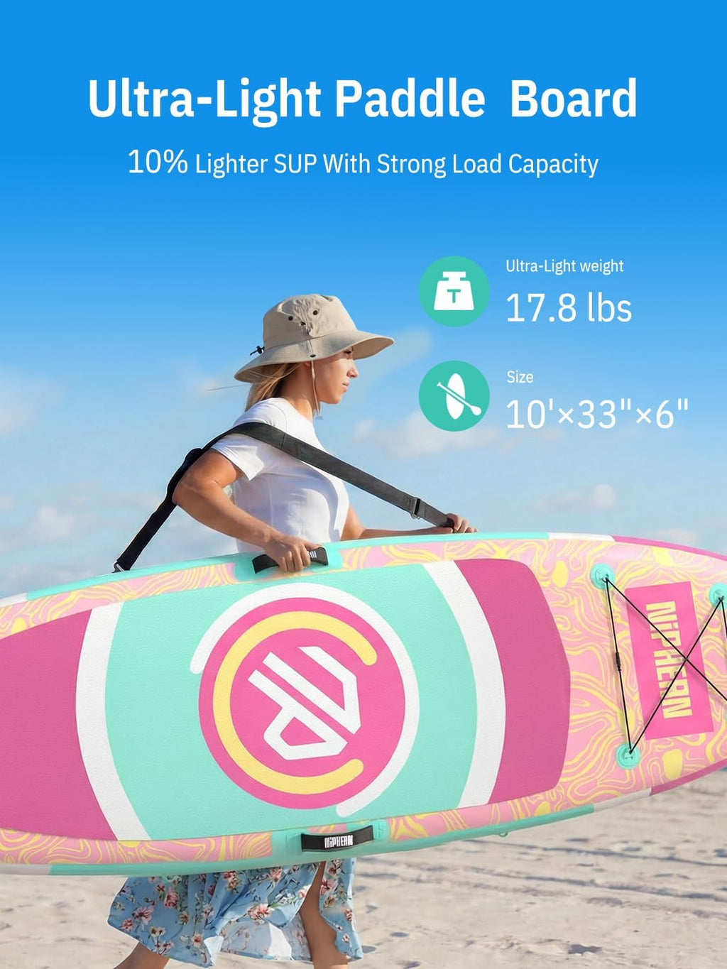 Niphean（Ultra-Light） Inflatable Paddle Board with StabilTrac Fin and Durable SUP Accessories, 10' Stand Up Paddle Boards for Adults & Youth, Versatile Yoga Paddle Board, Gift Ideas