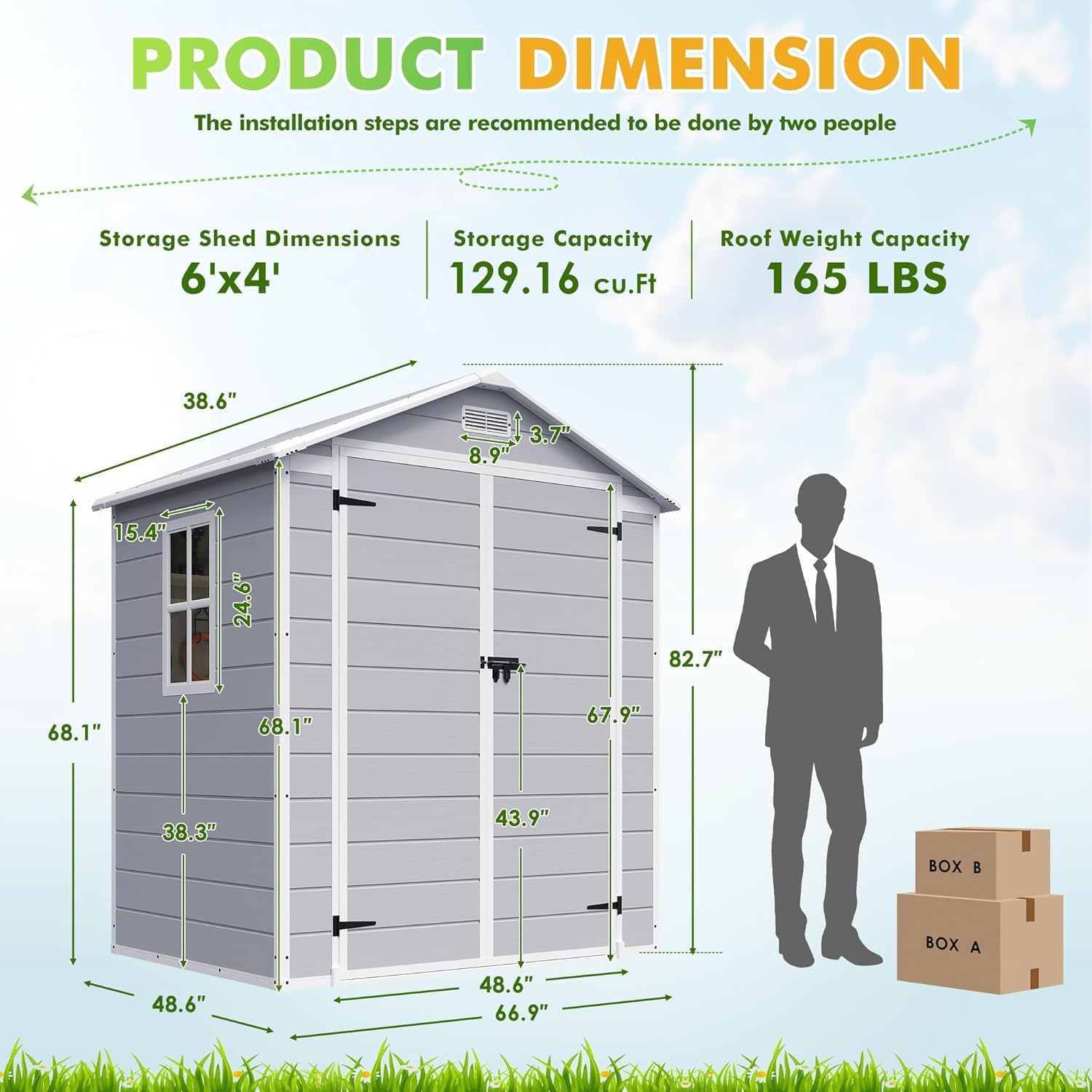 Devoko 6x4 FT Outdoor Storage Shed, Plastic Resin Garden Shed with Lockable Door & Built-in Floor, Waterproof Tool Shed for Backyard, Patio, Lawn, Pool Supplies (Grey)